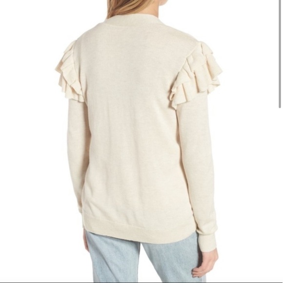 Hinge Cream Ruffle Cardigan Sweater - Picture 2 of 9